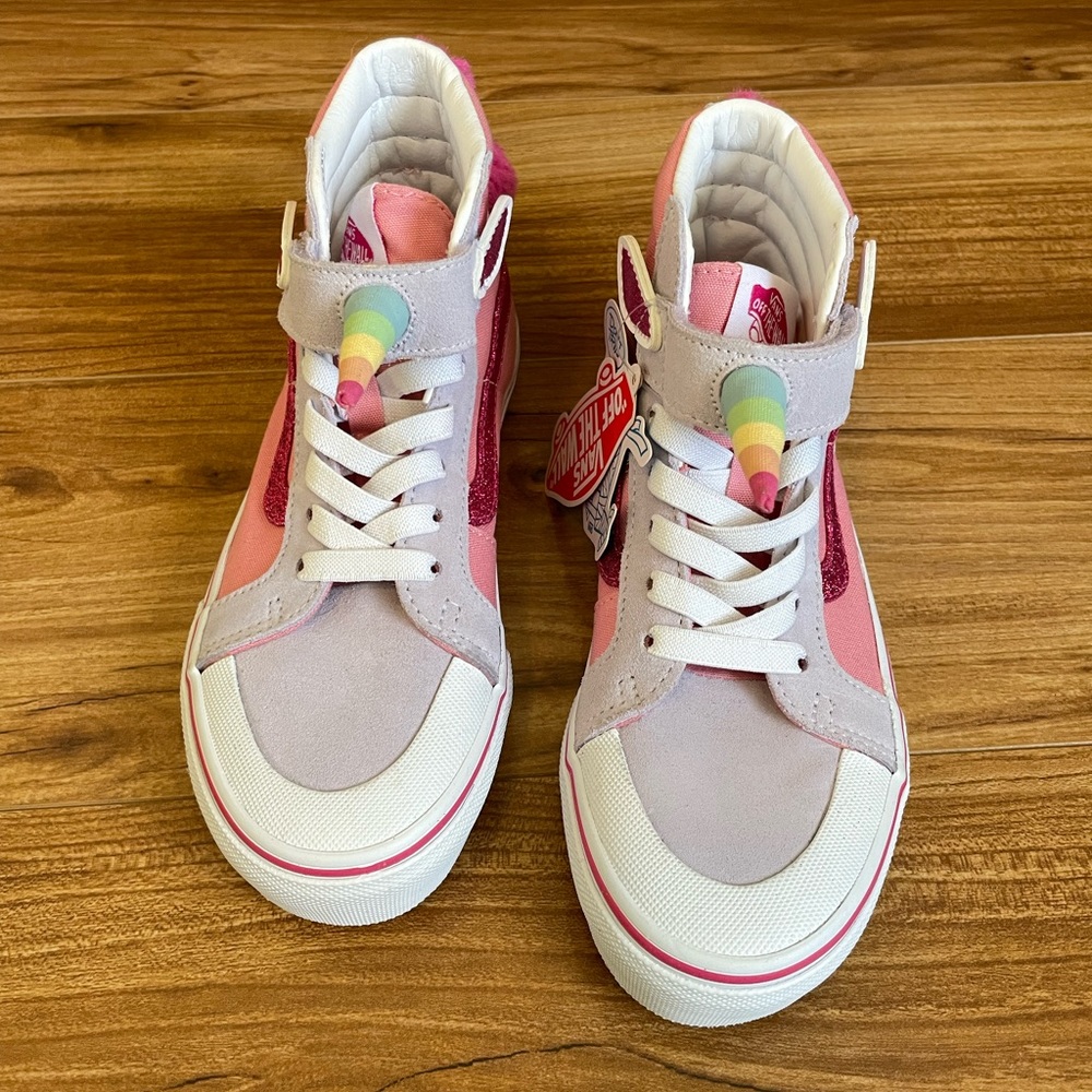 Vans Unicorn Horn SK8 High Top Sneakers Pink Plush Tail Mane Size 2 kids